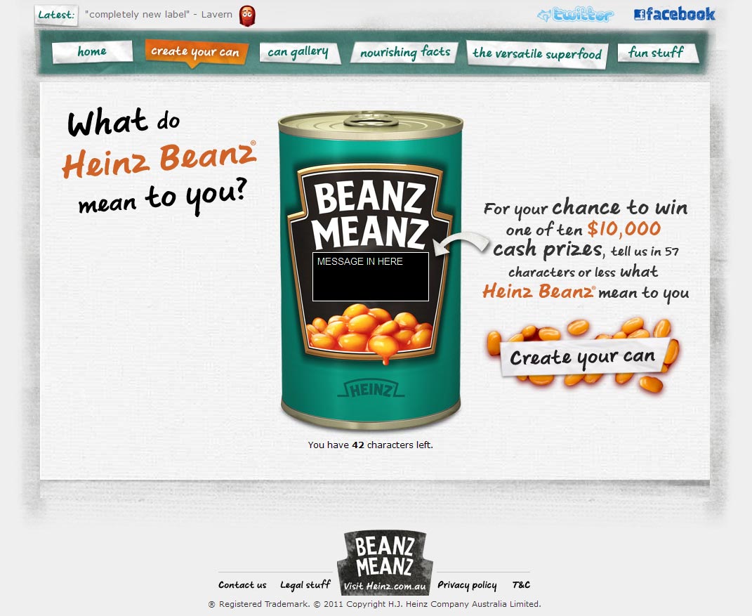 Heinz Beanz Meanz message page.