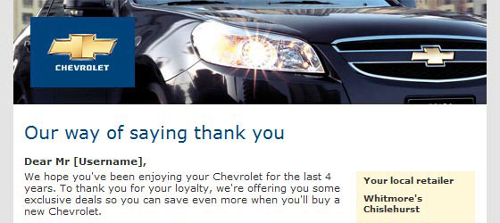 Chevrolet email campaign image
