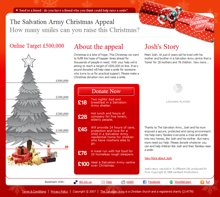 Salvation Army Christmas Appeal landing page 1.