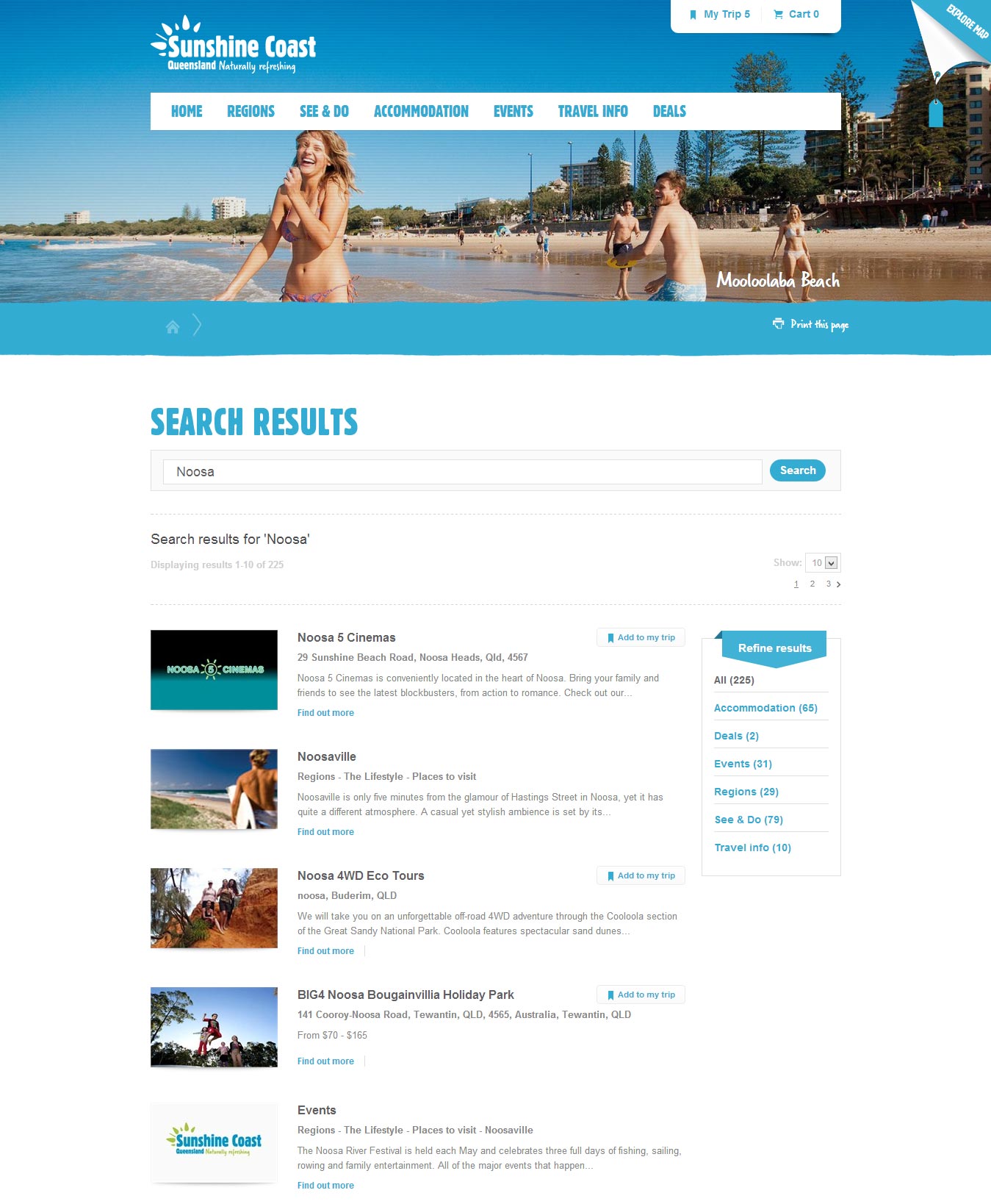 Sunshine Coast search results page.